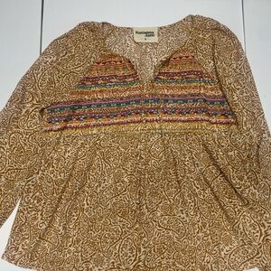 Savanna Jane Brown and Multicolor Blouse Embroidered top Boho style